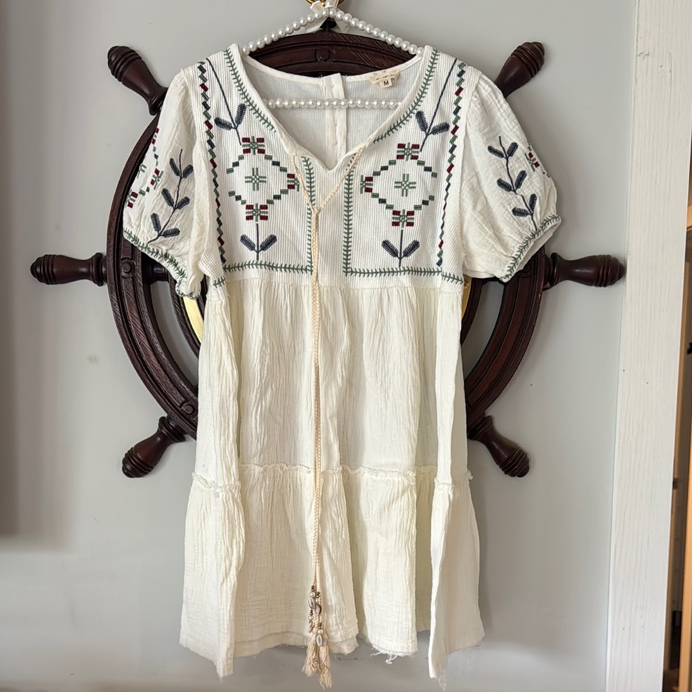Embroidered Cream Dress